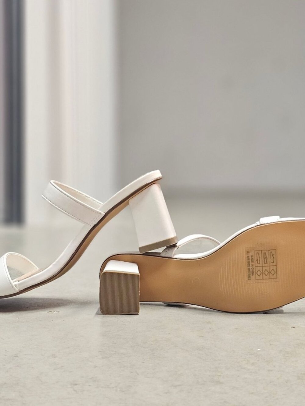 White Faux Leather Block Heel Sandals With Double Straps & Square Toe For Women - Picture 10 of 15